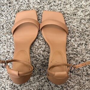 Marc Fisher Tan Square-Toe Ankle-Strap Sandals